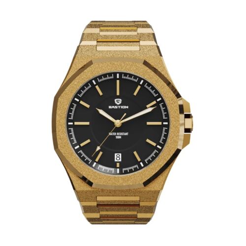 Bastion NOMAD Automatic Watch Ice Gold Stainless Luxury EDC Analog – Black Dial