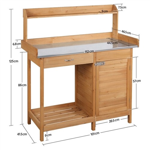 Garden Potting Bench Table Outdoor Work Bench w/Cabinet Drawer Open Shelf Wooden - Picture 2 of 11