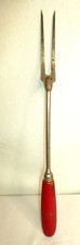 Vintage T & S Torrington Painted Red Wood Handle Long Serving Fork 2 prong 13"