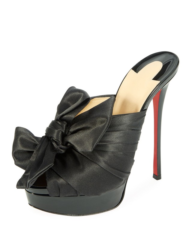 100% AUTH NEW WOMEN LOUBOUTIN MONIQUISSIMA BLACK BOW SATIN PUMP/HEEL US 10