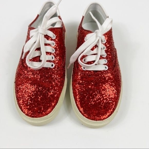 Sneakers basse Saint Laurent skate rosso glitter stringate taglia 37 7