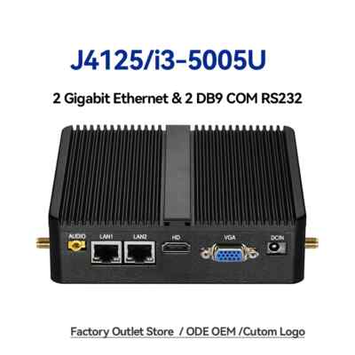 Industrial Fanless Mini PC Celeron J4125 Core i3-5005U Dual LAN 2*COM HDMI WIFI