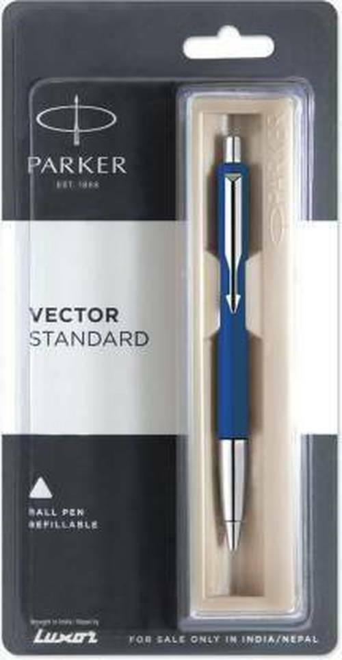 Parker Vector Retractable Ball Point Pen Standard Blue With Chrome