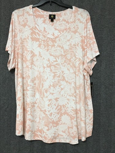 Jm Collection Women's Plus Size 4X Pink Combo Floral Print Short Sleeve Tee Top