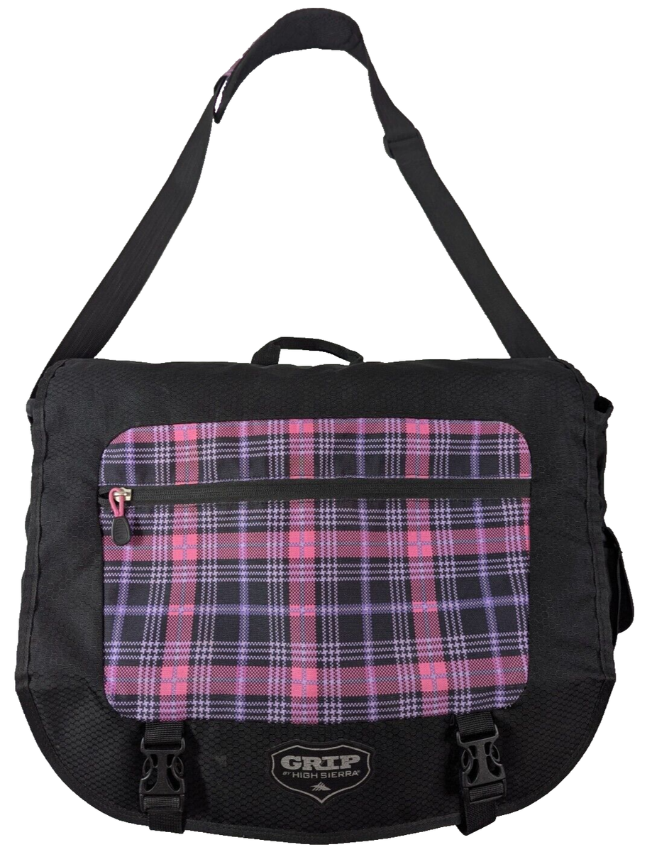 High Sierra GRIP Back Pack Pink Black Plaid Messenger Bag Quality