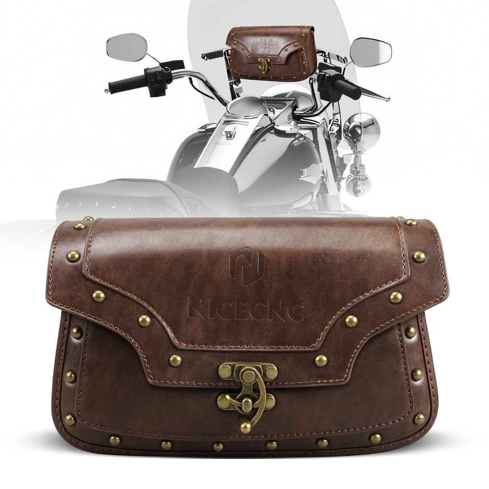 Motorcycle Windshield Bag Pouch Brown Leather For Harley Road King