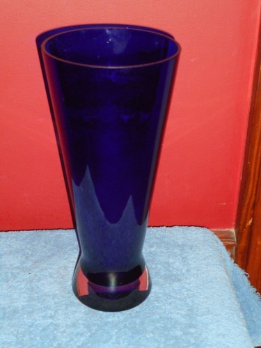 Mouth Blown 12" COBALT Blue Art GLASS VASE CONICAL MADE IN POLAND - Picture 12 of 12