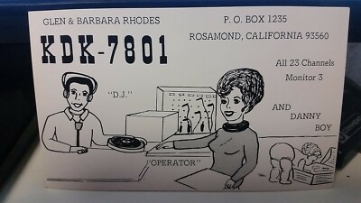 radio QSL postcard vinyl DJ comic Glen Barbara Rhodes 1970s Rosamond California