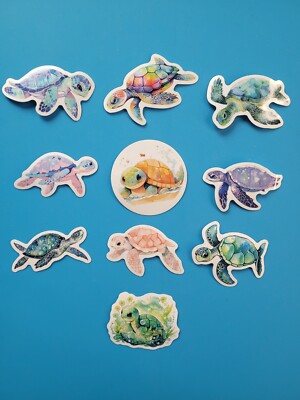 STICKERS x 10 Turtles Color Cartoon Swimming Turtle Sticker Tur1d