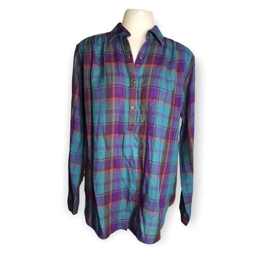 Chaps | Blue Purple Plaid Henley Shirt 