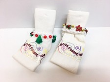 New Girl's Christmas Holiday Beaded Tree or Poinsetta White Ankle Socks Sz 7-8