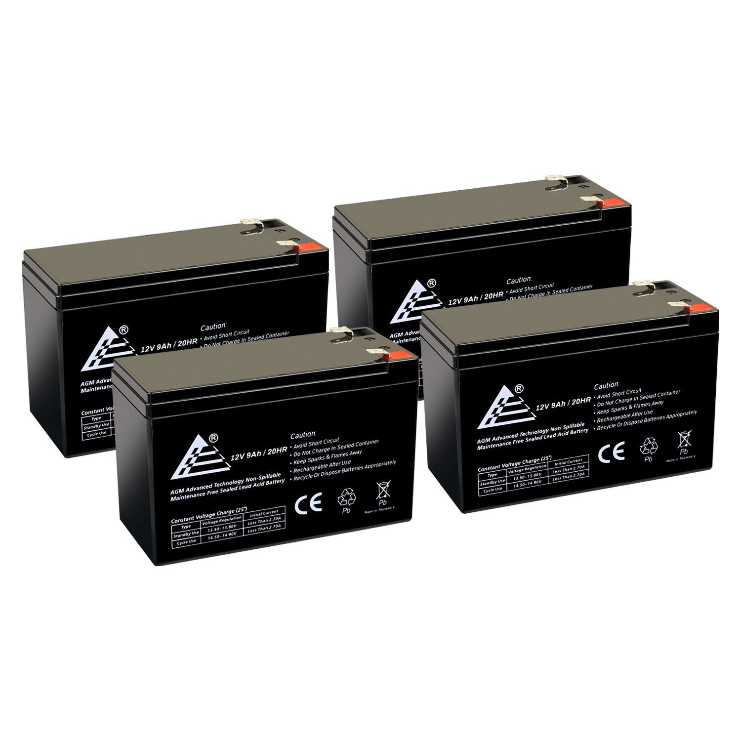 4 Pack 12V 9Ah SLA AGM Battery Replaces Tennis Tutor Jr Ball Machine