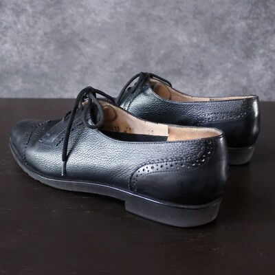 Vintage Salvatore Ferragamo Black Lace Up Oxford Brogue Flat