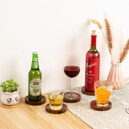 Posavasos de madera para bebidas - Juego de posavasos de madera natural para decoración del hogar moderno - Imagen 7 de 12