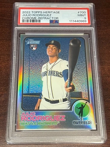 Julio Rodriguez RC /673 [Chrome] 2022 Topps Heritage #700 PSA 9 Freshly Graded