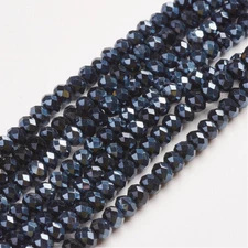 10strands Electroplate Glass Beads Strands Faceted Rondelle Black 2.9~3.3x2mm