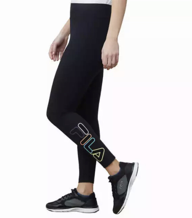 Pantaloni neri alla caviglia logo Fila misto cotone vita alta stretti alla caviglia taglia M