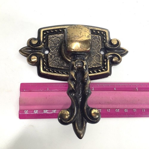 Ornate Brass Bronze Door Knob Pull Hardware Handle Metal Fleur de Lis Vintage - Picture 4 of 7
