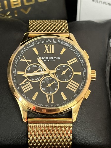 New AKRIBOS XXIV Men's Luxury Watch AK844YGB Gold Chronograph Multi Function - Picture 3 of 10