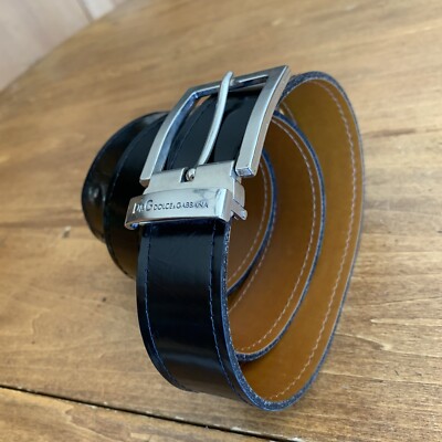 Mens Dolce Gabbana Black Leather Belt With Silver Tone  display picture 2