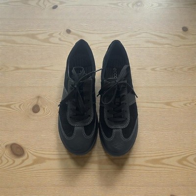 ECCO Damen Sneaker Schwarz Leder Halbschuhe Women's Black Leather Shoes Top!