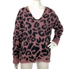 Mauve Cheetah Print Fuzzy Soft Eyelash Pullover Sweater Small Forever 21 NEW