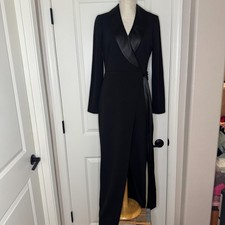 Eliza J Women’s Size 8 Black Wrap Dress – Tie Waist, V-Neck, Front Slit, Long