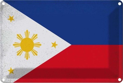 Blechschild 12x18 cm Philippinen Philippines Vintage Flagge Fahne Wappen Deko Ge