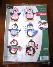 Bucilla Winterland Penguins Set of 6 Felt Ornaments, sequins, New, 89668E