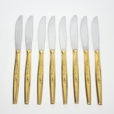 Set of 8 Regent Cutlery RNTY Gold Electroplate Stainless 8 1/2'' Dinner Knives