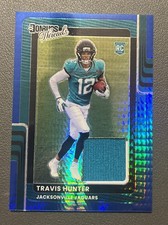 TRAVIS HUNTER 2025 Donruss Optic Donruss Threads Blue Hyper Prizm RC Jaguars