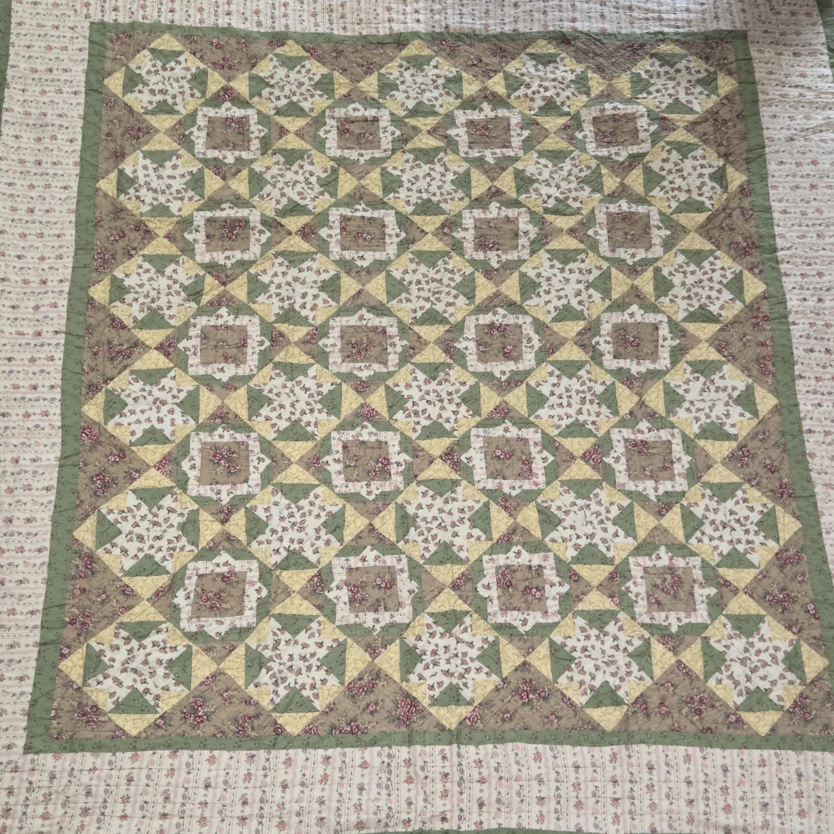 Edredón Patchwork Antiguo King | Estilo Cottage Cachera Floral | 100% Algodón | Tamaño 105x95 Pulgadas | Greenland