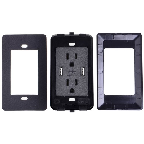 Cargador USB de pared toma de receptáculo enchufe de 15 amperios listado por UL negro con panel paquetes de 5 - Imagen 4 de 11