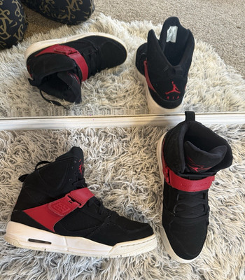 Jordan Men's High Top Basketball Sneakers Black/Red/White Lace & Hook Loop