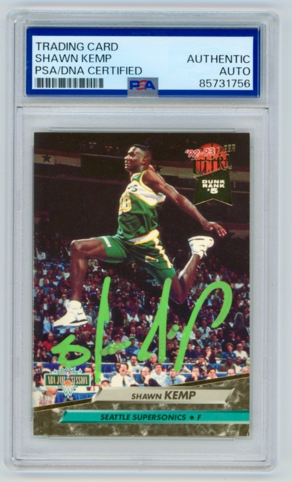 SHAWN KEMP Seattle Signed Ultra NBA JAM SESSION DunkCard #205 + PSA Auto 31756