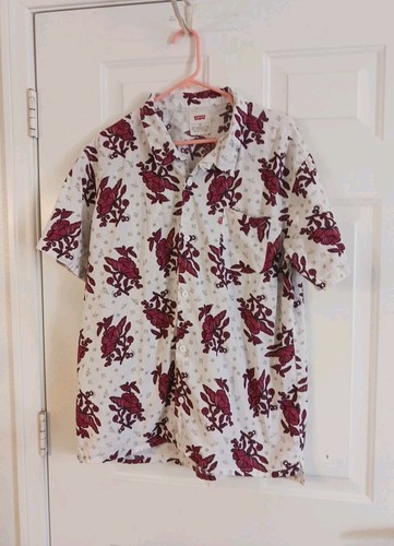 Levi's Shirt Men's Size XXL White Red Floral Button Up Short Sleeve 100% Cotton