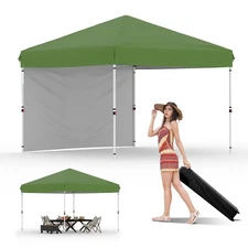 10x10 Pop Up Canopy with 1 Sidewall, Beach Tent with One Push Setup