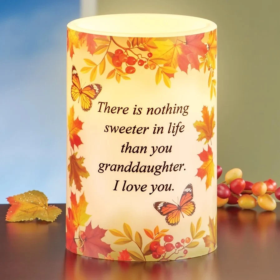 Granddaughter Fall Butterfly Flickering LED Pillar Candle Flameless Light, Gift - Image 2 of 4