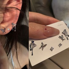 6Pcs/set Simple Butterfly Stud Earring Set For Women Zircon Earrings Jewelry