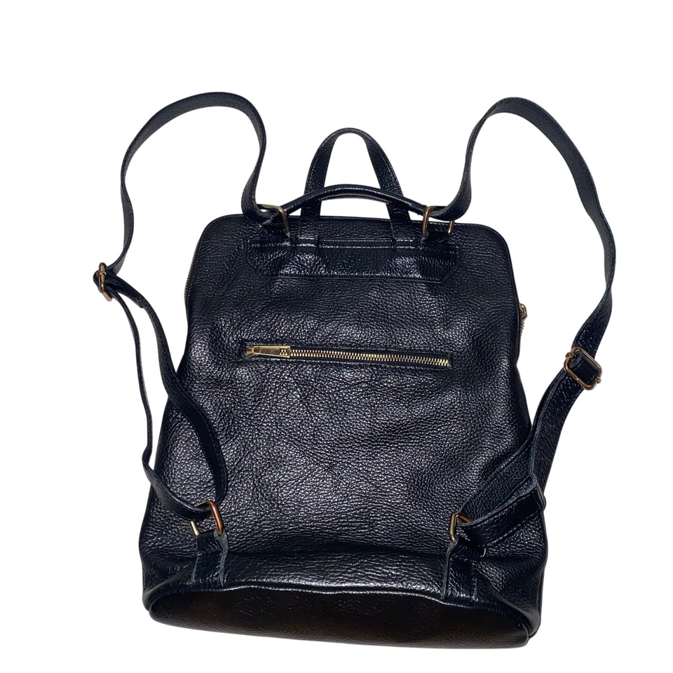 Mochila Cartera Convertible Vera Pelle Cuero Genuino Negra Hecha en Italia Foto 2 de 4