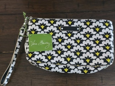 NWT Vera Bradley Fanfare Black White Yellow Zippered Wristlet 
