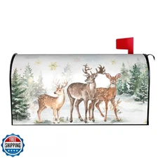 Lvhompro Winter Deer Mailbox Cover 25.5" x 21" Xmas Trees Snowfla