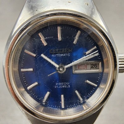 Vintage 1984 Citizen Automatic Womans Silver Watch W/daydate & Blue accents s-l400.jpg main image 4