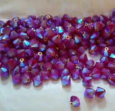 Vintage Swarovski 5301 6mm bicone beads Dark Red Coral AB2X 12pcs Rare