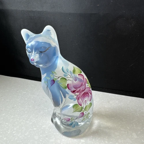 Fenton Art Glass Opalescent Stylized Cat Hand Painted 5" Figurine