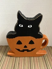 Quill to Paper by Six Trees Handcrafted Black Cat With Jack-O-Lantern In Mug