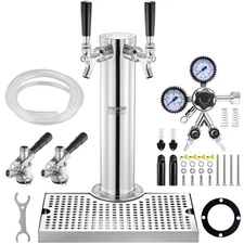 VEVOR Kegerator Tower Kit Double Taps Beer Conversion Kit with Beer Drip Tray
