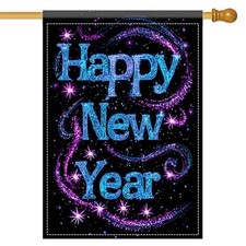 Happy New Year Garden Flag 2026 Purple Glitter Holiday Decor Polyester purple