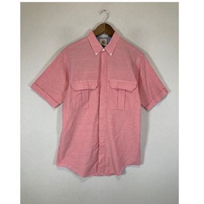Vintage Arrow Dover Mens Medium Pink Short Sleeve Button Down Utility Shirt
