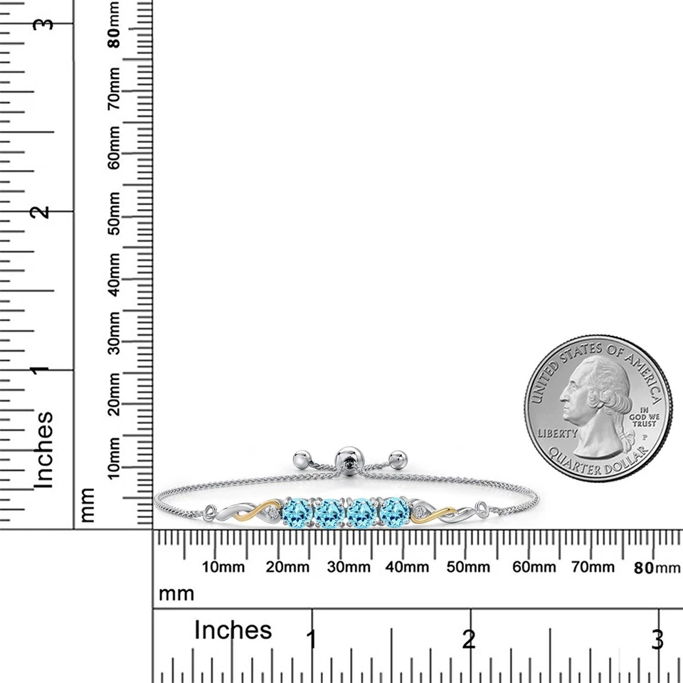 Plata 925 y Oro Amarillo 10K Azul Apatita y Blanco Diamante Cultivado en Laboratorio Foto 4 de 4